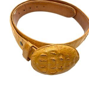 Caiman Leather Ridged Buckle Belt Vintage El General Men's Retro Mustard Yellow